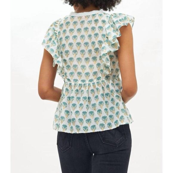 OLIPHANT flirty tie top in blue/gold lotus Size S - Picture 3 of 9